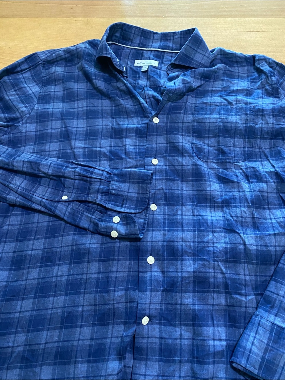 Peter Millar Navy Blue Plaid Casual Button-Down Shirt Medium